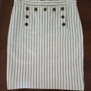 Small LRL ivory denim skirt w/ navy stripes